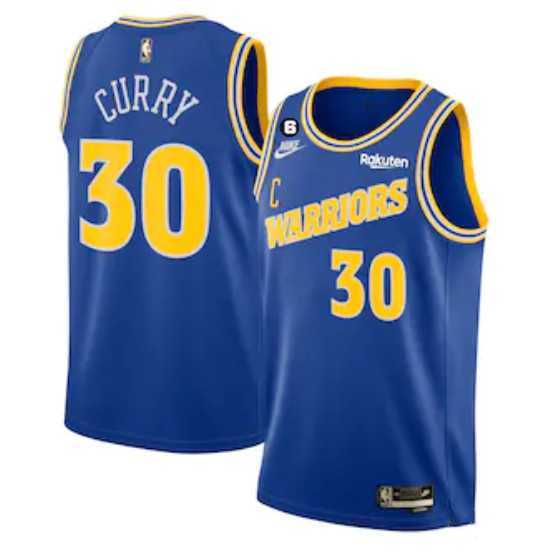 Mens Golden State Warriors #30 Stephen Curry Royal With No.6 Patch Stitched Jersey